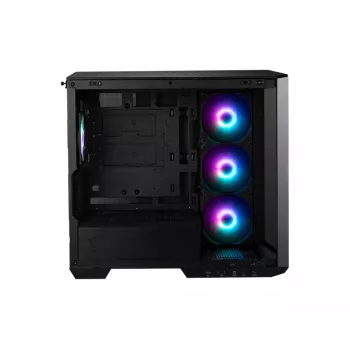 PC korpuss MSI MAG PANO M100R PZ Micro Tower Melns — microATX/ITX, sānu logs, multi-LED, 39 cm GPU, USB-C
