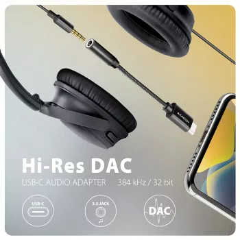 Axagon ADA-HC USB-C uz 3.5 mm ligzdu - Hi-Res DAC audio adapteris, 384kHz/32bit, stereo