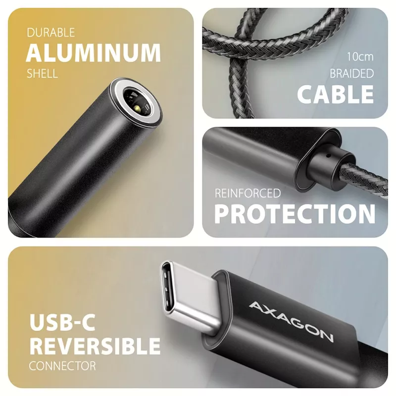 Axagon ADA-HC USB-C uz 3.5 mm ligzdu - Hi-Res DAC audio adapteris, 384kHz/32bit, stereo