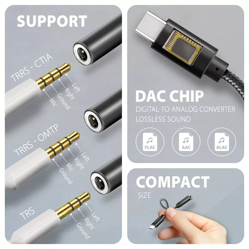 Axagon ADA-HC USB-C uz 3.5 mm ligzdu - Hi-Res DAC audio adapteris, 384kHz/32bit, stereo