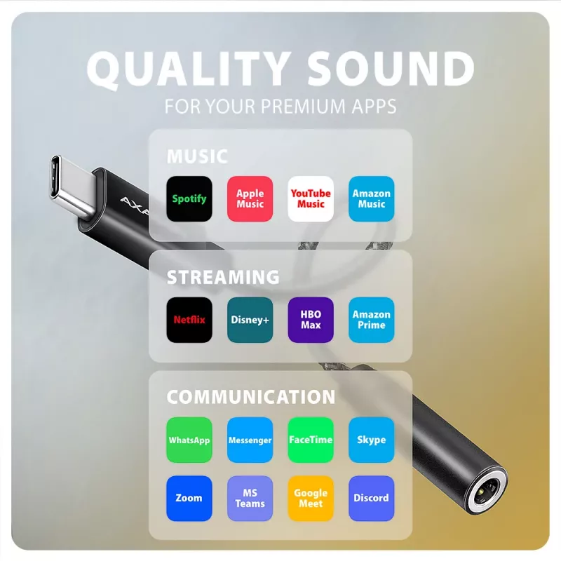 Axagon ADA-HC USB-C uz 3.5 mm ligzdu - Hi-Res DAC audio adapteris, 384kHz/32bit, stereo