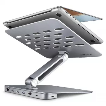 Axagon HMC-STND 7-in-1 USB-C centrmezgls un alumīnija statīvs klēpjdatoriem