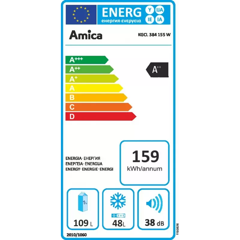 Amica KGCL 384 155 W brīvi stāvošs ledusskapis 157 L
