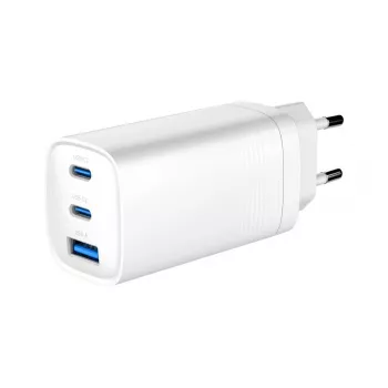 GEMBIRD USB ātrais lādētājs - Type A & C 3 porti 65W, QC 3.0 & PowerDelivery, GaN - Balts