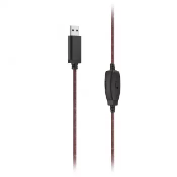 Hama HS-USB400 V2 austiņas ar mikrofonu, vadu, biroja/zvanu centram, USB-A, melna, sarkana