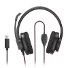 Hama HS-USB400 V2 austiņas ar mikrofonu, vadu, biroja/zvanu centram, USB-A, melna, sarkana