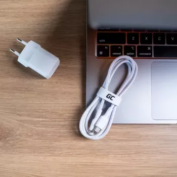 Kabelis Green Cell Lightning uz USB-C 1 m, 29 W, balts, datu pārraide 480 Mbps