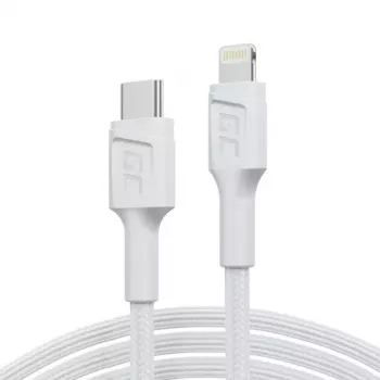 Kabelis Green Cell Lightning uz USB-C 1 m, 29 W, balts, datu pārraide 480 Mbps