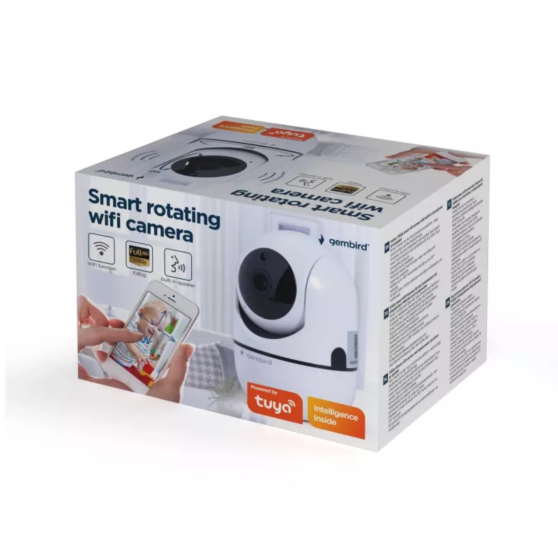 Gembird TSL-CAM-WRHD-02 viedā pagriežama Wi-Fi kamera telpām, Full HD 1080p, Tuya, 355° pagrieziens, balta