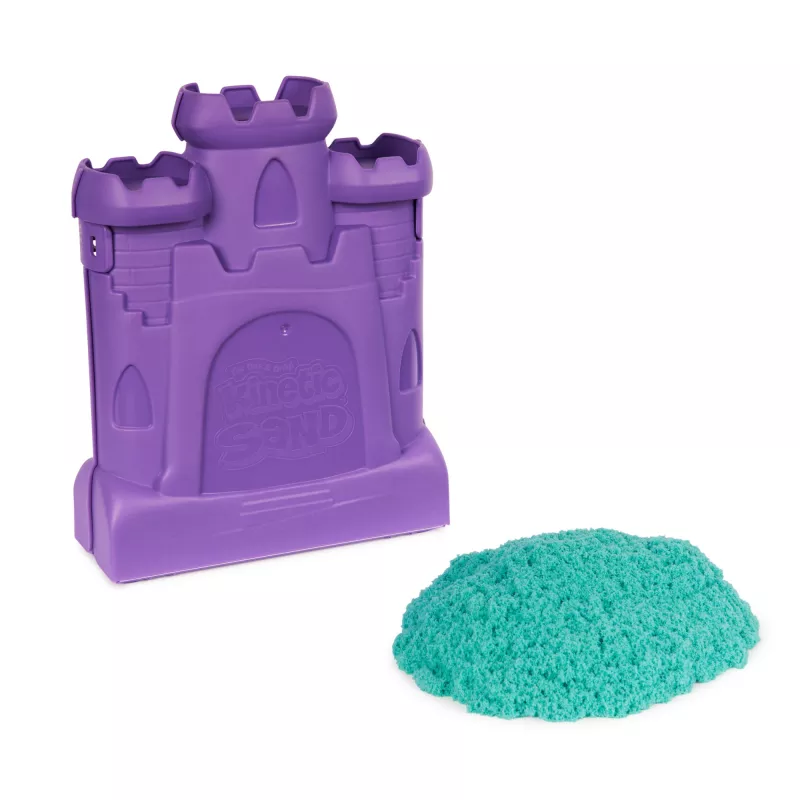 Kinetic Sand Castle Case ar 1 lb tirkīza smiltīm, uzglabāšanas konteiners, sensorā rotaļlieta bērniem no 3 gadu vecuma