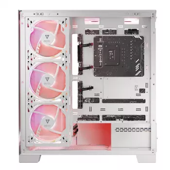 PC korpuss MODECOM Volcano SPACE APEX ARGB MIDI Tower Balts — tērauds, sānu logs, ARGB ventilatori, USB-C