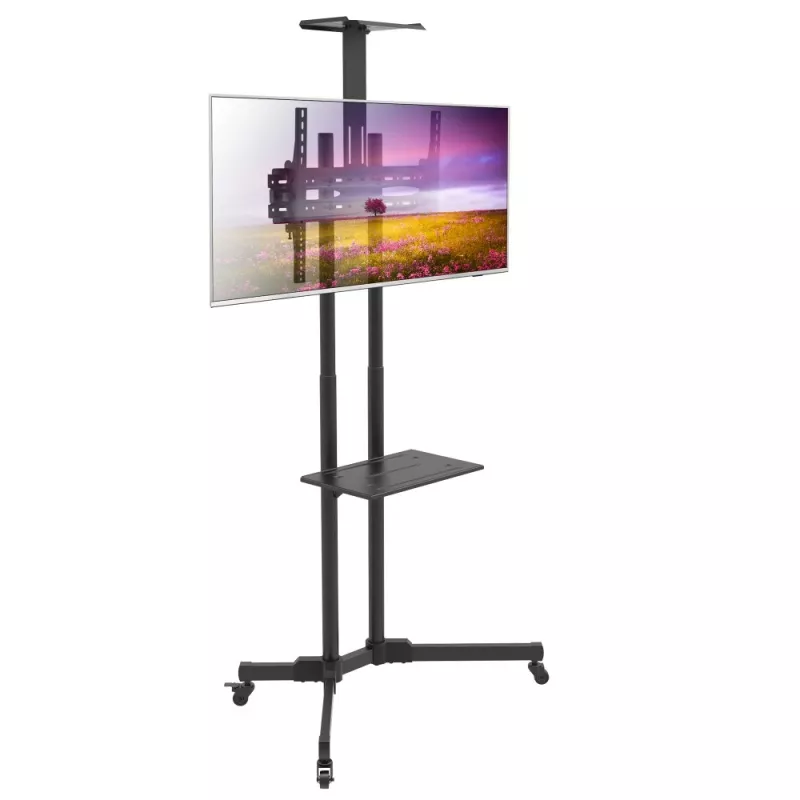 Techly ICA-TR216T mobilais TV statīvs uz ritenīšiem 37–70 collu (līdz 177,8 cm) ekrāniem, līdz 50 kg, 2 plaukti, melns
