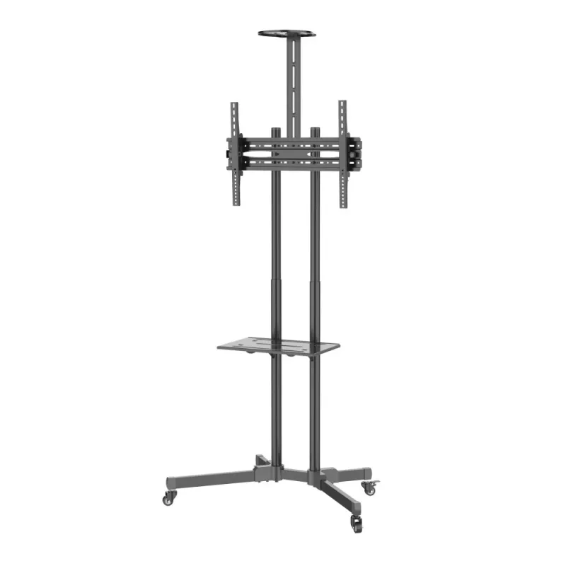 Techly ICA-TR216T mobilais TV statīvs uz ritenīšiem 37–70 collu (līdz 177,8 cm) ekrāniem, līdz 50 kg, 2 plaukti, melns
