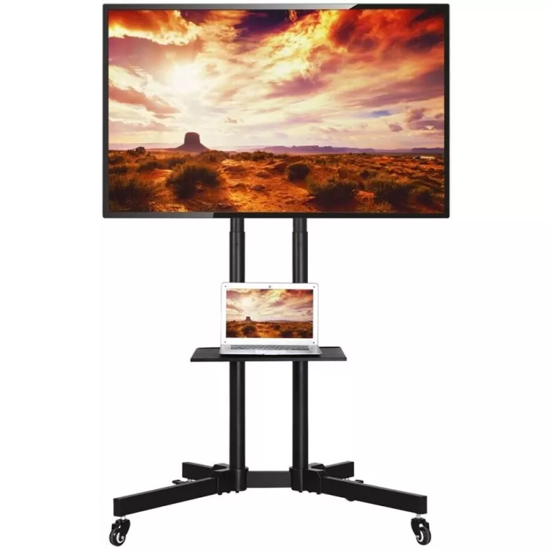 Techly ICA-TR216T mobilais TV statīvs uz ritenīšiem 37–70 collu (līdz 177,8 cm) ekrāniem, līdz 50 kg, 2 plaukti, melns
