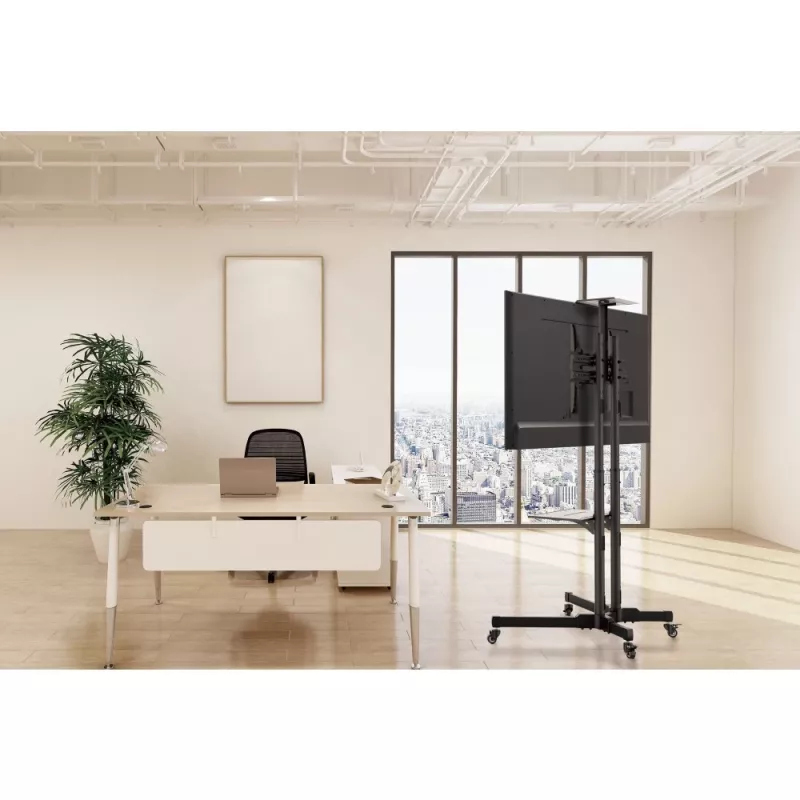 Techly ICA-TR216T mobilais TV statīvs uz ritenīšiem 37–70 collu (līdz 177,8 cm) ekrāniem, līdz 50 kg, 2 plaukti, melns