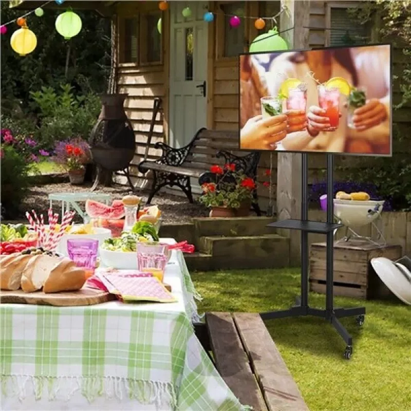 Techly ICA-TR216T mobilais TV statīvs uz ritenīšiem 37–70 collu (līdz 177,8 cm) ekrāniem, līdz 50 kg, 2 plaukti, melns