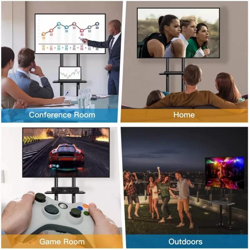 Techly ICA-TR216T mobilais TV statīvs uz ritenīšiem 37–70 collu (līdz 177,8 cm) ekrāniem, līdz 50 kg, 2 plaukti, melns