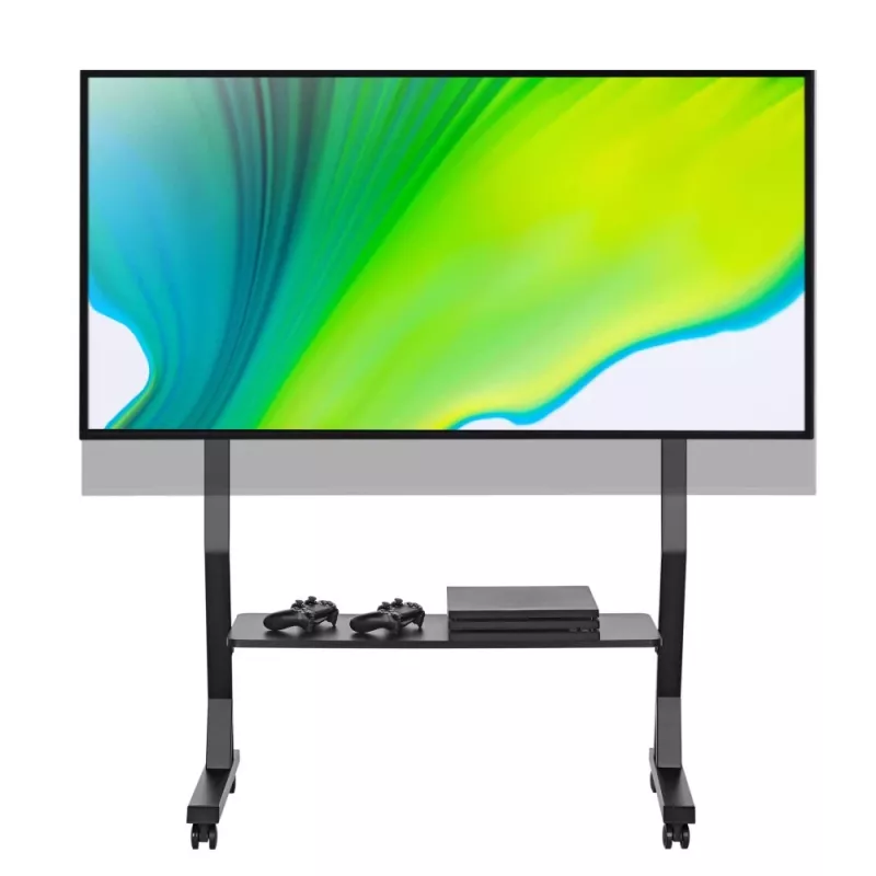 Grīdas statīvs TECHLY 366983 45–90 collu TV, melns, tērauds, augstums 1026–1126 mm, max VESA 800x400, slodze 60 kg