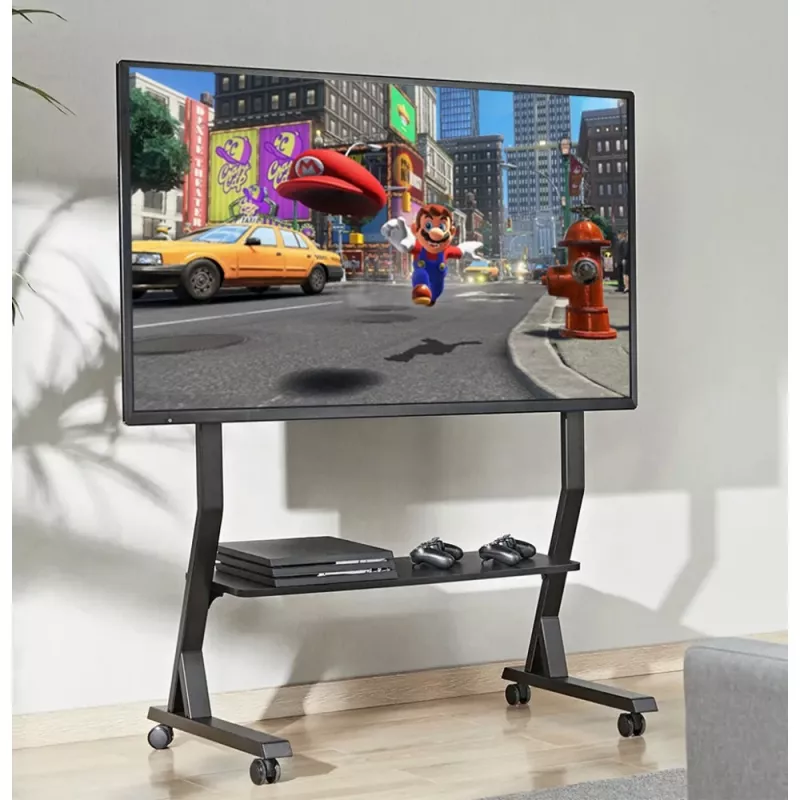 Grīdas statīvs TECHLY 366983 45–90 collu TV, melns, tērauds, augstums 1026–1126 mm, max VESA 800x400, slodze 60 kg