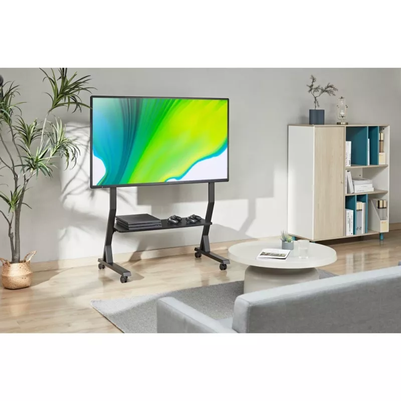 Grīdas statīvs TECHLY 366983 45–90 collu TV, melns, tērauds, augstums 1026–1126 mm, max VESA 800x400, slodze 60 kg
