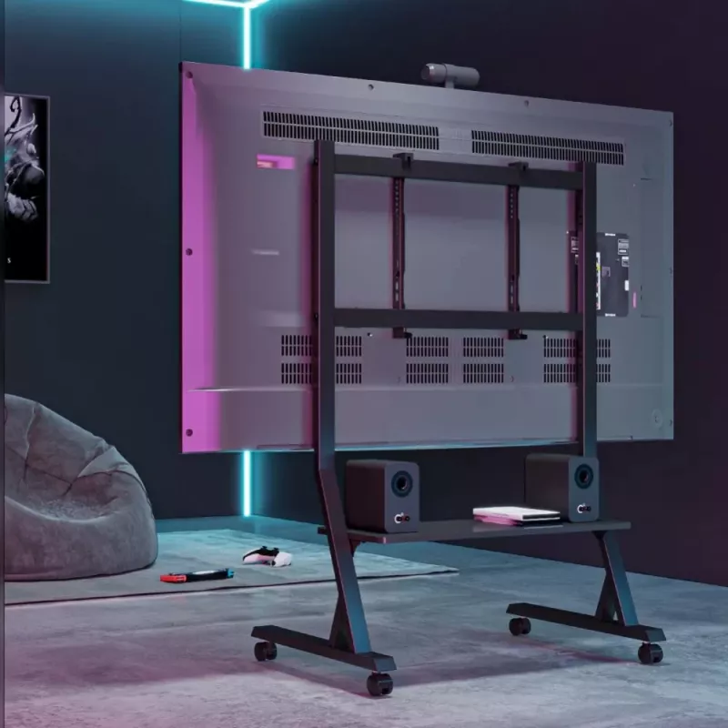 Grīdas statīvs TECHLY 366983 45–90 collu TV, melns, tērauds, augstums 1026–1126 mm, max VESA 800x400, slodze 60 kg