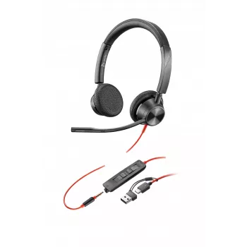 HP Poly Blackwire 3325 Stereo USB-C austiņas ar 3,5 mm ligzdu un USB-C/A adapteri