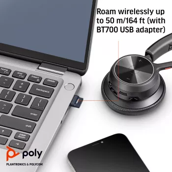 HP Poly Voyager 4320 USB-C Bezvadu Austiņas + BT700 dongle, Birojs/Zvanu centrs, Melna