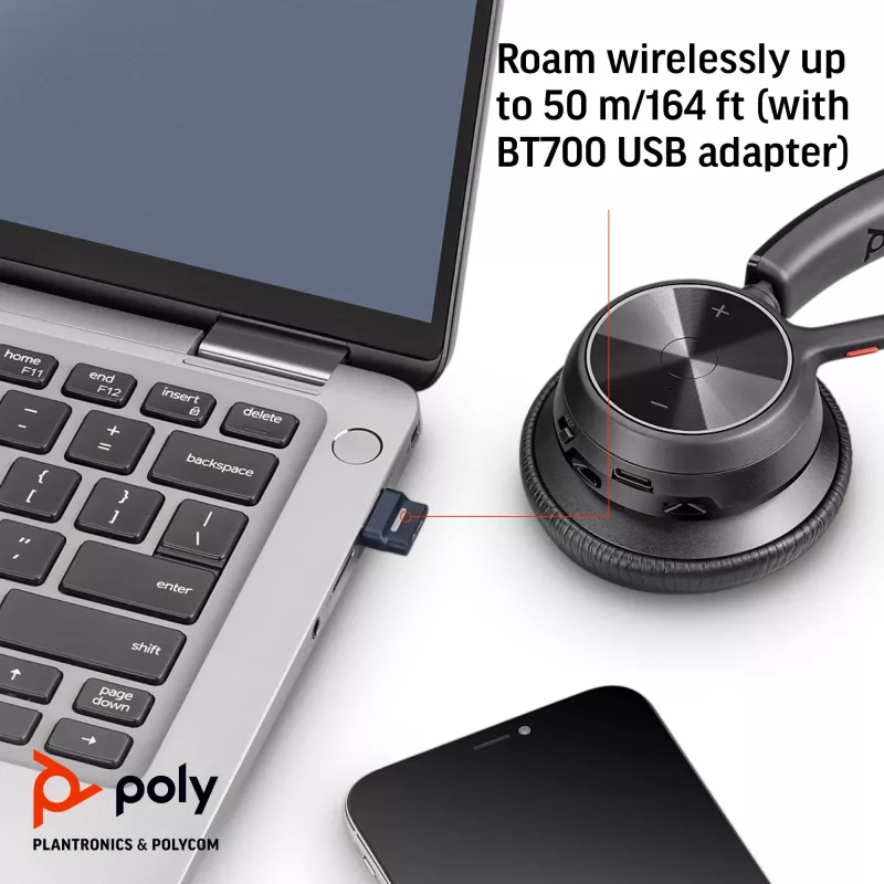 HP Poly Voyager 4320 USB-C Bezvadu Austiņas + BT700 dongle, Birojs/Zvanu centrs, Melna