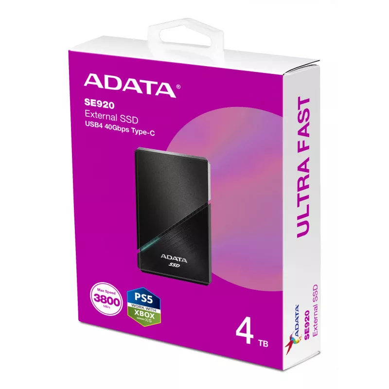 ADATA SE920 4 TB ārējais SSD USB4 Gen 3x2 melns