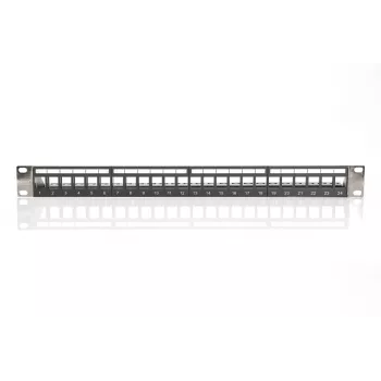DIGITUS Modular Patch Panel, ekranēts 24-portu, tukšs, 1U, Rack Mount, melns ar caurspīdīgiem marķējumu laukiem
