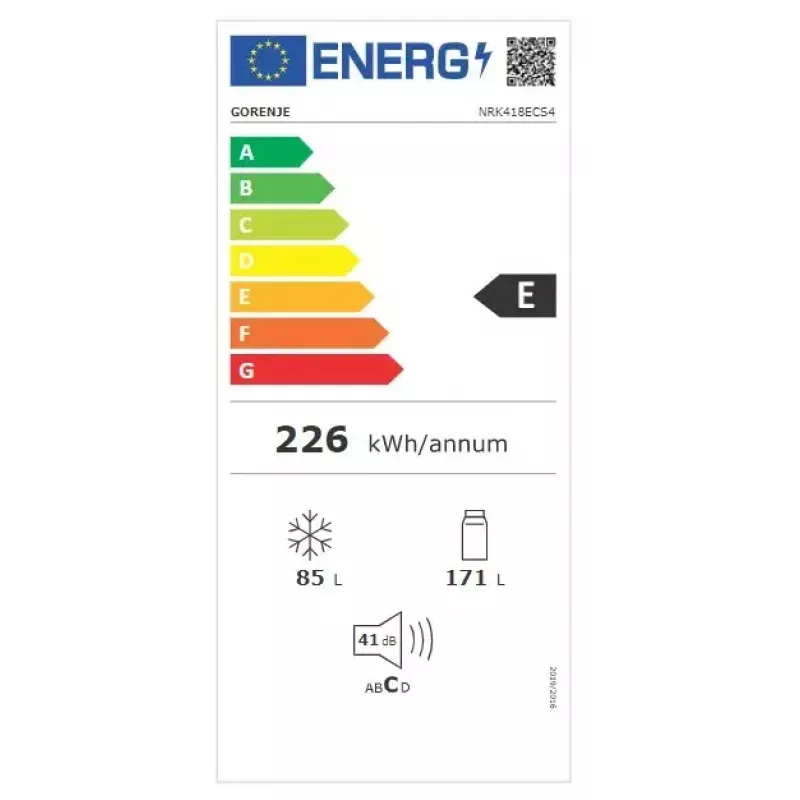 Brīvstāvošs ledusskapis ar saldētavu Gorenje NRK 418 ECS4 — 256 L, No Frost, 41 dB, E klase