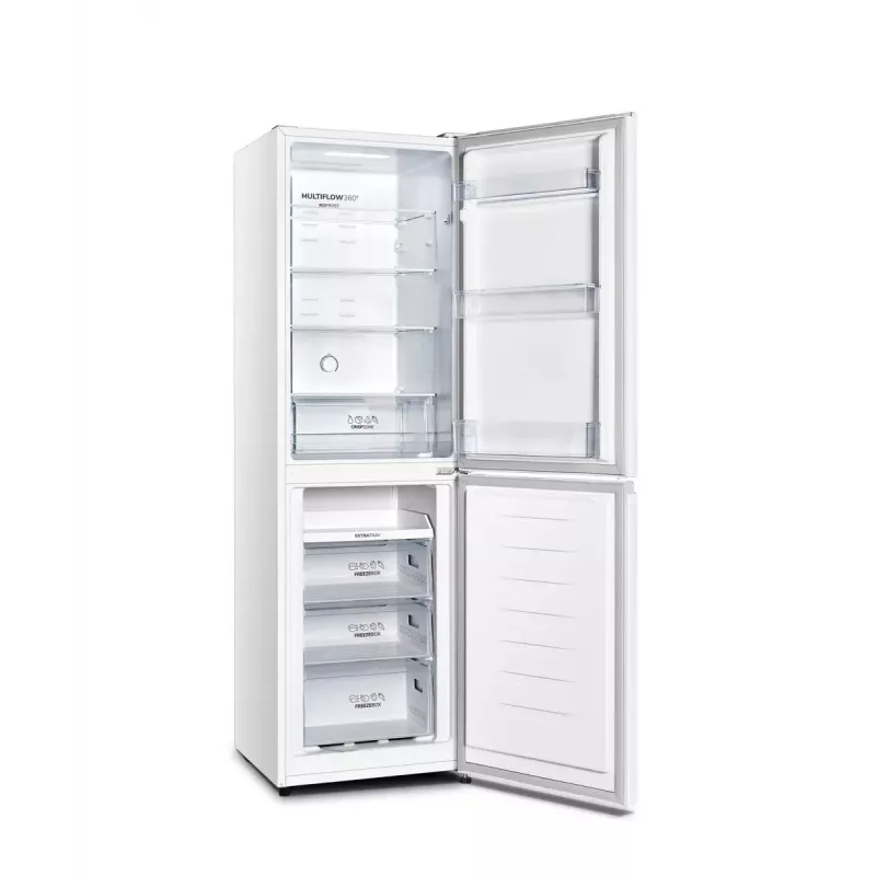 Brīvi stāvošs ledusskapis Gorenje NRK418ECW4 — 256 L kopējā ietilpība, 171 L ledusskapis, 85 L saldētava, No Frost, Multi-Airflow, balts