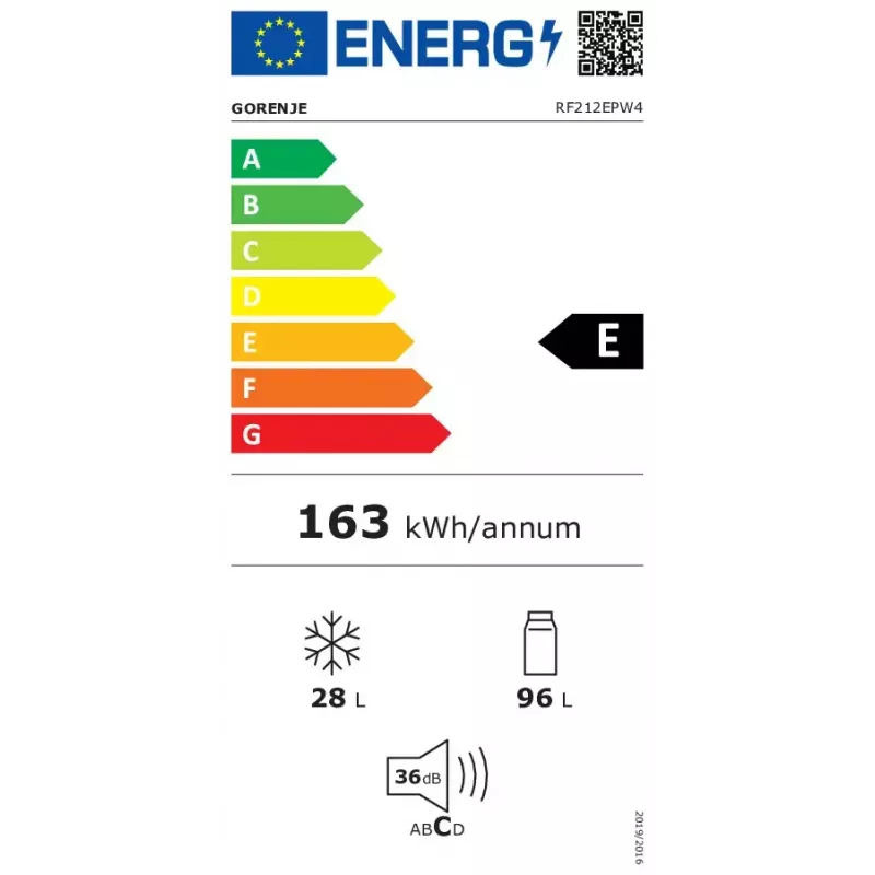 Brīvi stāvošs ledusskapis-saldētājs Gorenje RF212EPW4 — 124 L (96 L ledusskapis / 28 L saldētājs), balts
