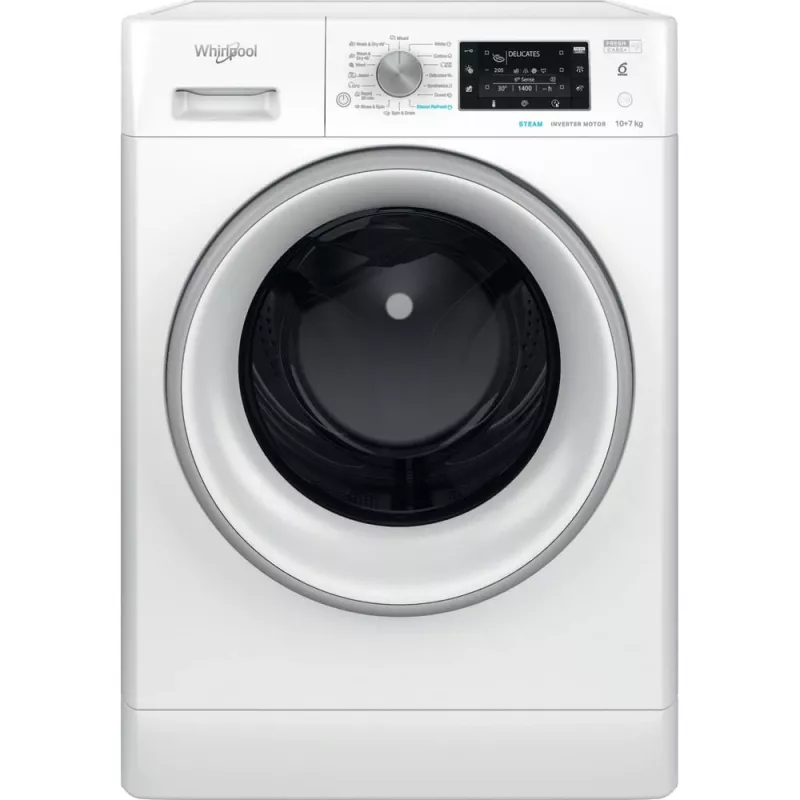 Whirlpool FFWDD 1076258 SV EE veļas žāvētājs, brīvi stāvošs, priekšējā ielāde, balts