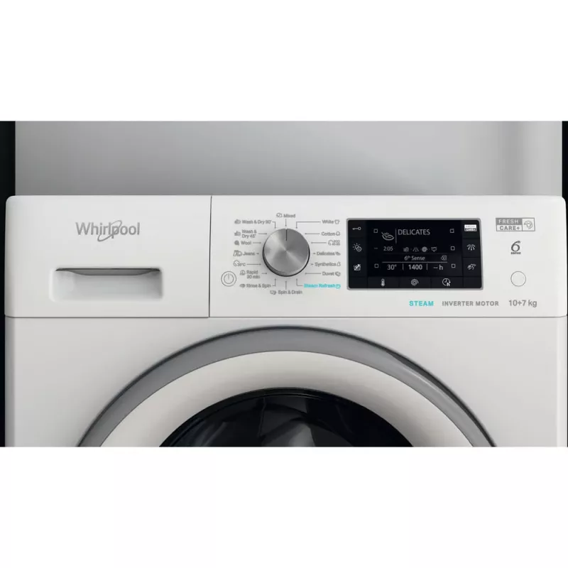 Whirlpool FFWDD 1076258 SV EE veļas žāvētājs, brīvi stāvošs, priekšējā ielāde, balts