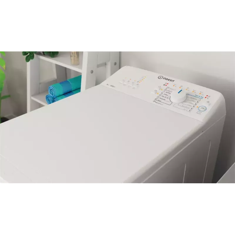 Veļas mazgājamā mašīna ar augšējo ielādi Indesit BTW L60400 EE/N — 6 kg, 1000 apgr./min, 400×600×900 mm, balta