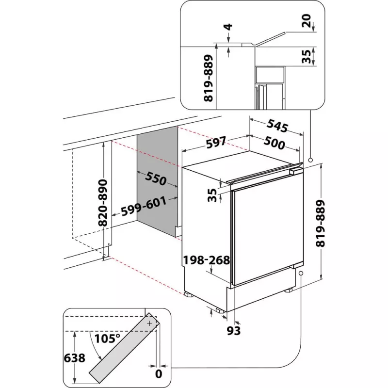 Whirlpool WBUF011 kombinētais ledusskapis zem letes 126 L