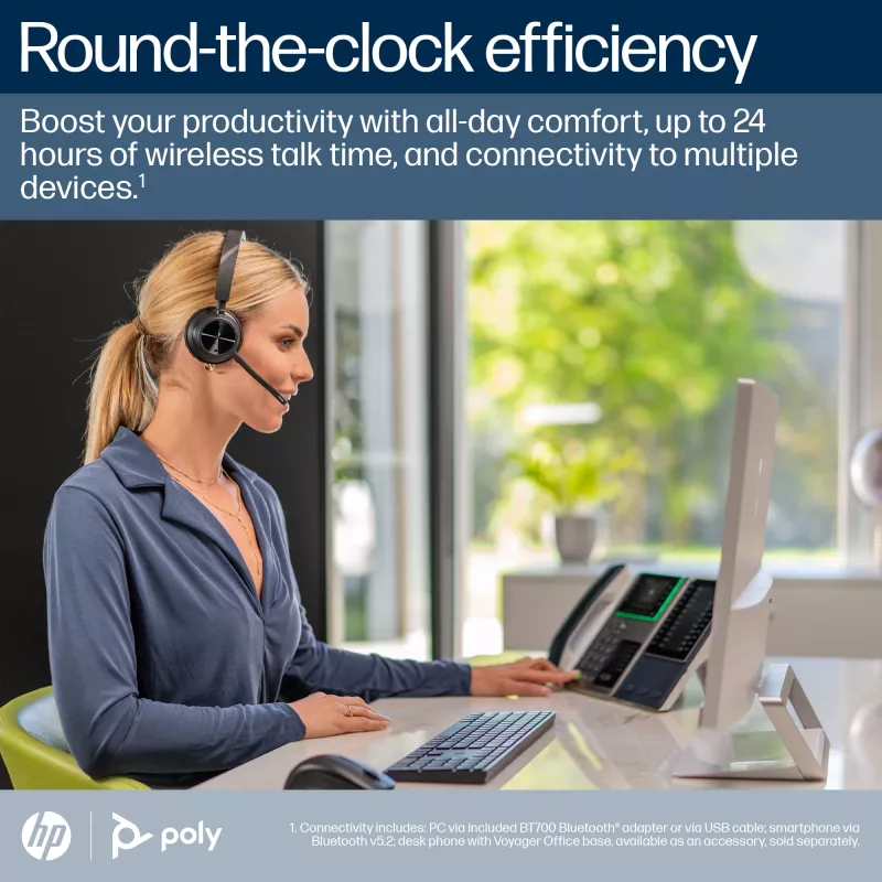 HP Poly Voyager 4320-M Microsoft Teams sertificētas austiņas + BT700 dongle + uzlādes statīvs