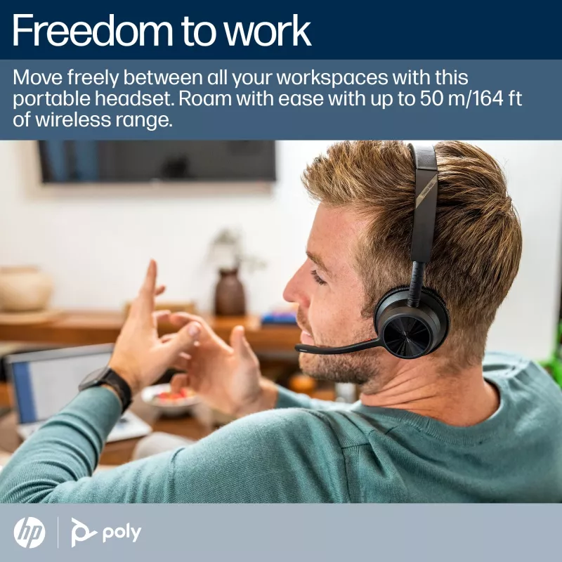 HP Poly Voyager 4320-M Microsoft Teams sertificētas austiņas + BT700 dongle + uzlādes statīvs