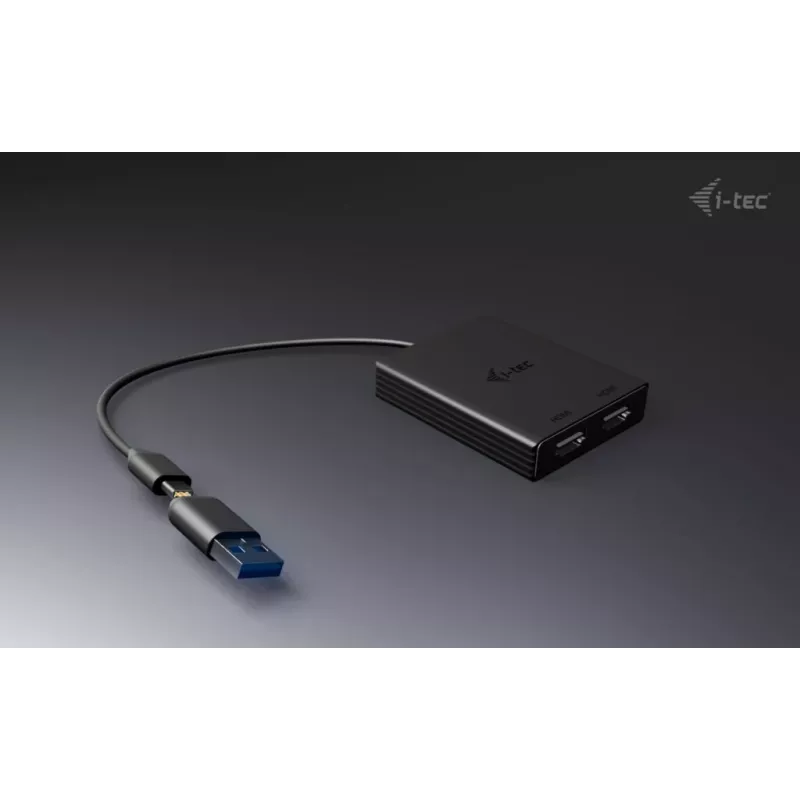 i-tec USB-A/USB-C Divkāršs 4K/60 Hz DisplayPort video adapteris, 0,27 m