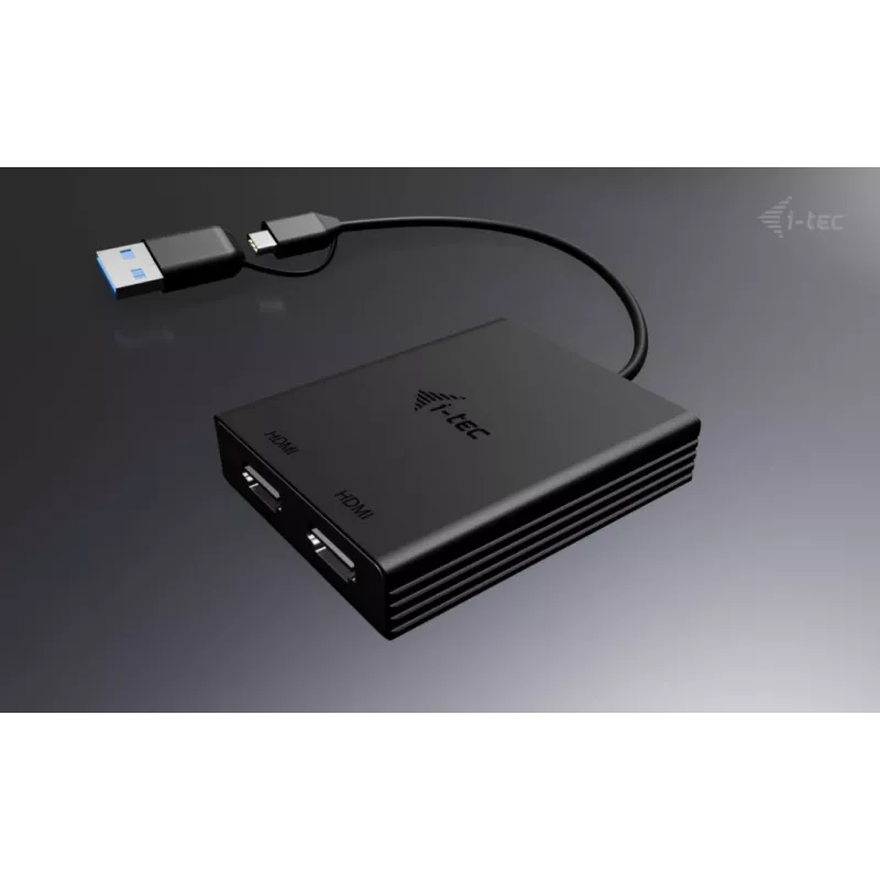 i-tec USB-A/USB-C Divkāršs 4K/60 Hz DisplayPort video adapteris, 0,27 m
