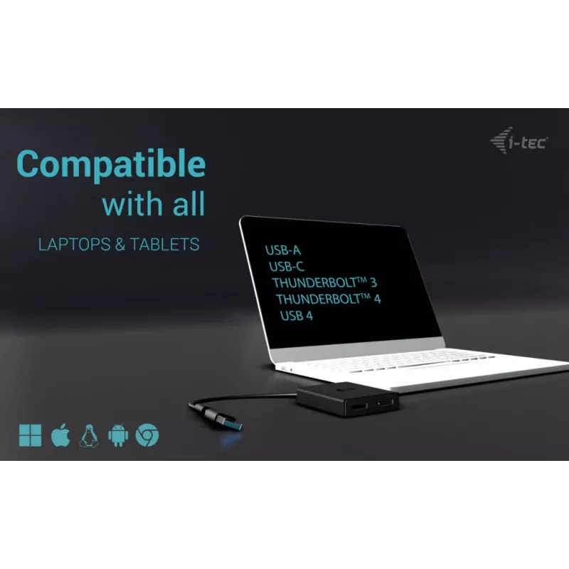 i-tec USB-A/USB-C Divkāršs 4K/60 Hz DisplayPort video adapteris, 0,27 m