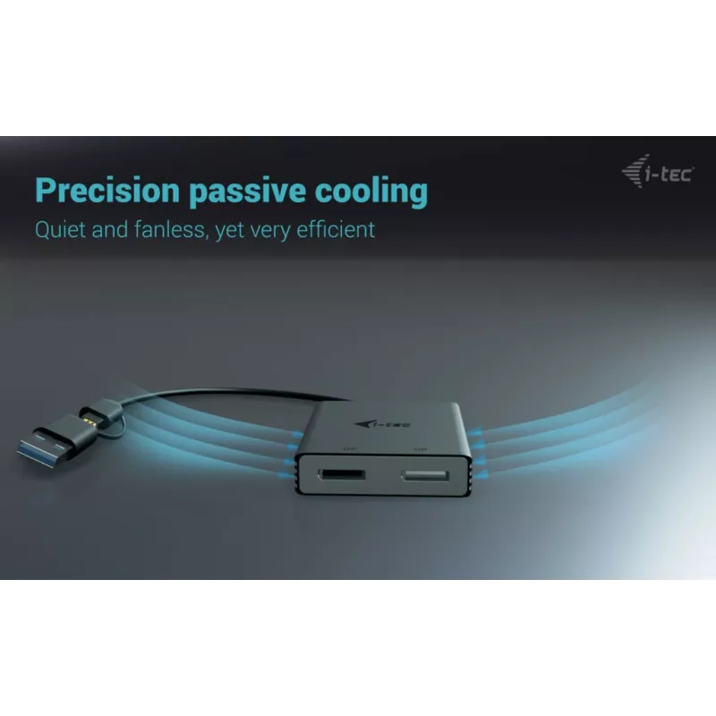 i-tec USB-A/USB-C Divkāršs 4K/60 Hz DisplayPort video adapteris, 0,27 m