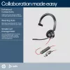 HP Poly Blackwire 3310 Monourālās austiņas Microsoft Teams sertificēts USB-C + USB-C/A adapteris