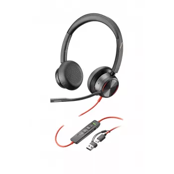 HP Poly Blackwire 8225 Stereo USB-C austiņas ar USB-C/A adapteri