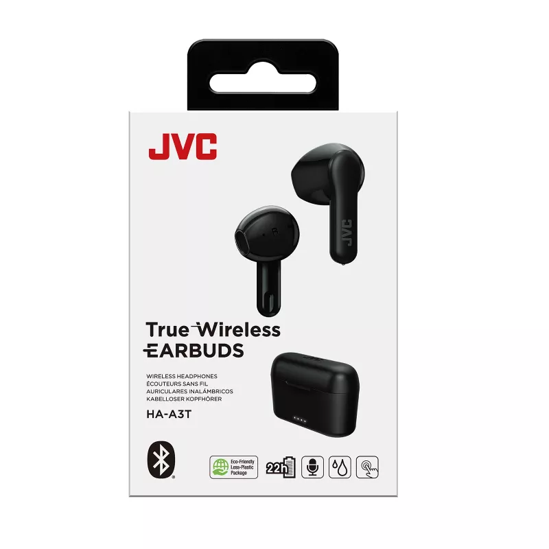 JVC HA-A3T-B-U patiesi bezvadu austiņas ausīs, Bluetooth, ar mikrofonu, 7,5 h atskaņošanas laiks, melnā krāsā