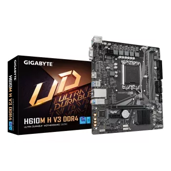 GIGABYTE H610M H V3 DDR4 mātesplate - atbalsta Intel Core 14. paaudzes CPU, 4+1+1 hibrīda fāžu digitālais VRM, līdz 3200MHz DDR4, 1xPCIe 3.0 M.2, GbE LAN, USB 3.2 Gen 1