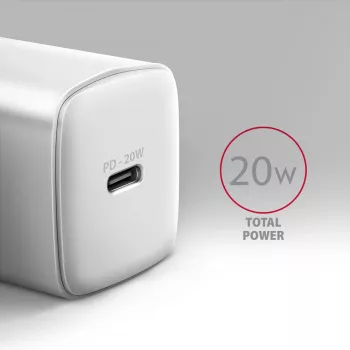 Axagon ACU-PD20W sienas lādētājs 1x QC3.0/AFC/FCP/PD type-C 20W balts