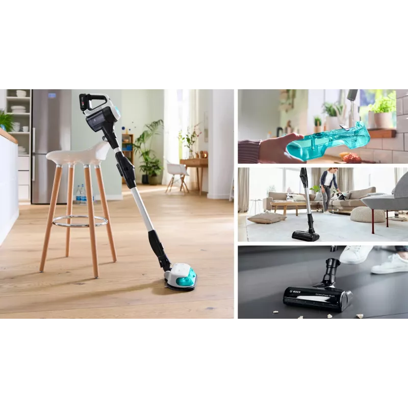 Bosch BCS71HYG1 stieņa putekļsūcējs/elektriskā slotiņa, akumulatora, slapjā/sausā tīrīšana, HEPA, bezputekļu maisa, 0.3 L, 23.5 W, melns/balts, 3 Ah