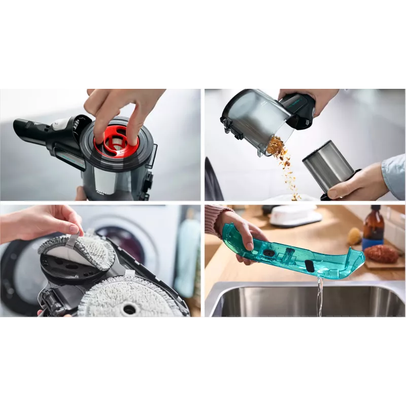 Bosch BCS71HYG1 stieņa putekļsūcējs/elektriskā slotiņa, akumulatora, slapjā/sausā tīrīšana, HEPA, bezputekļu maisa, 0.3 L, 23.5 W, melns/balts, 3 Ah
